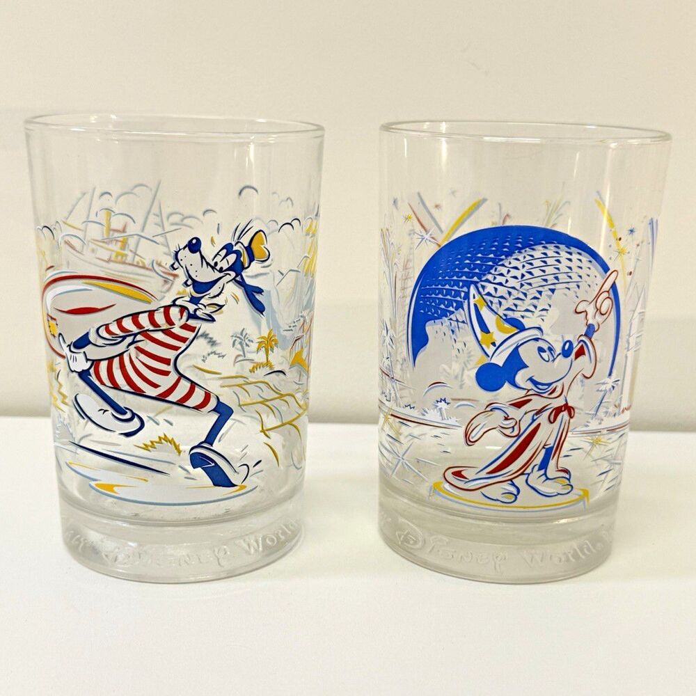 Vintage 1996 Disney World 25th Anniversary McDonald’s Glasses Goofy Mickey Pair